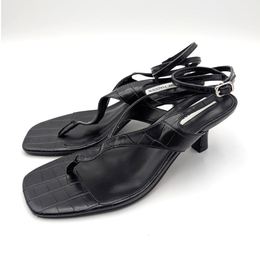 Steve Madden Rayger Ankle Strap Heel Sandal Women's Black Croc Size US7.5M EU38